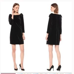 French connection black velvet dress with bow details, size 4